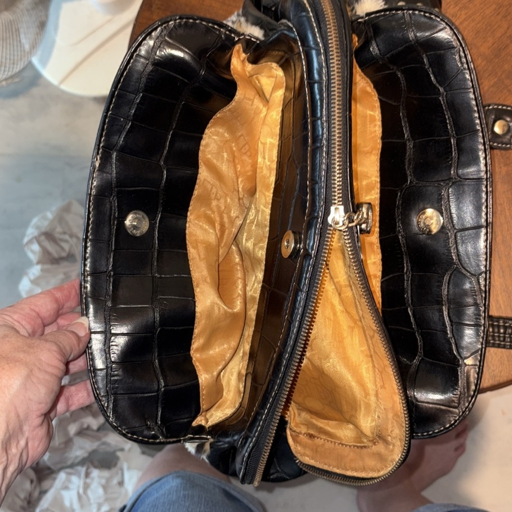 Kathy Van Zeeland   Leopard Faux fur shoulder bag  Croc leather trim 3 compartme - Picture 14 of 17